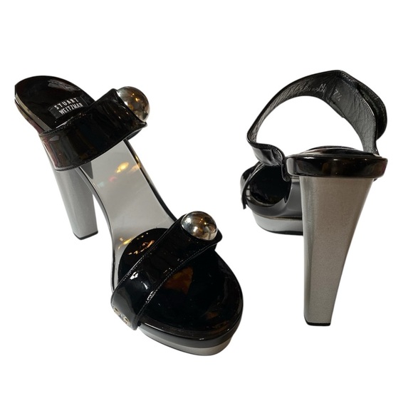 Vintage 90s Stuart Weitzman Smoky Lucite Platform Sandals Size 7.5 - Picture 6 of 10